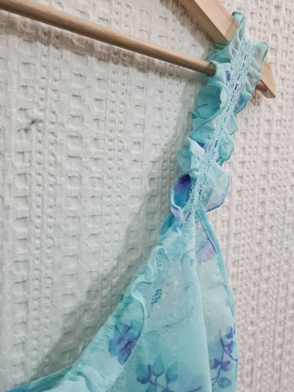 Private Luxuries Y2K Sheer Fairy Floral Lace Trim Crop Tank Aqua Blue Size Large - Picture 7 of 15